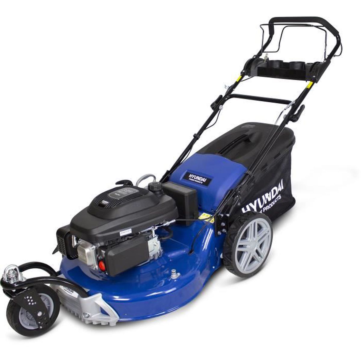 Tondeuse thermique autotractée HYUNDAI – 56 cm – 3 roues – 196 CC – Démarrage électrique Mulching
